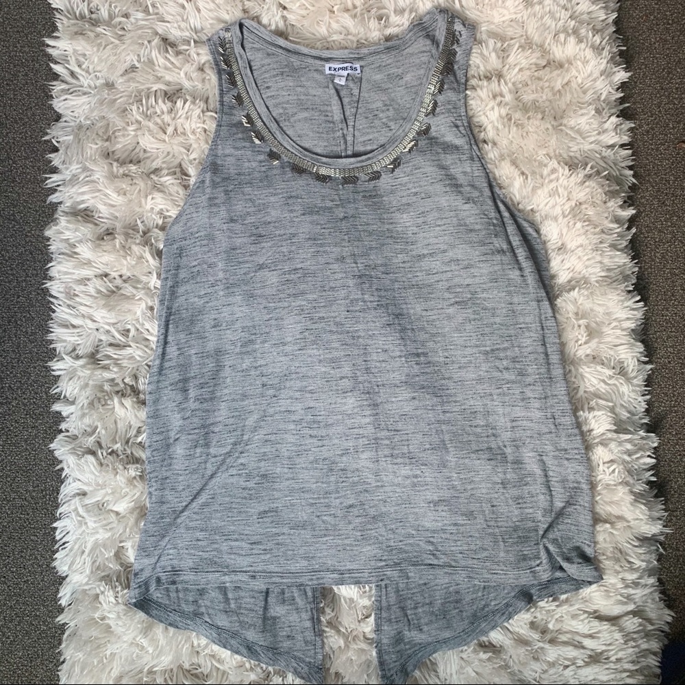 Express Grey Tank Top with a Slit Back Opening